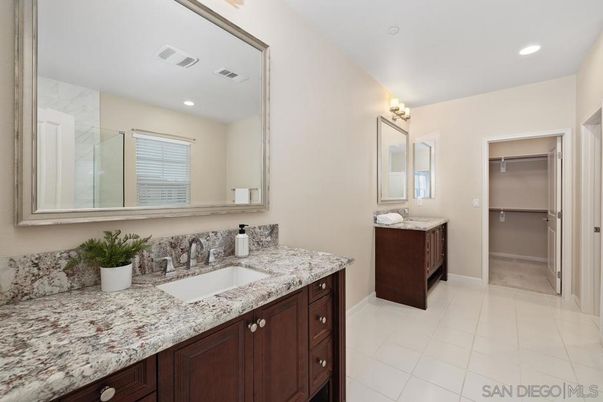 Bathroom, Dual Sink Vanities, Glass Shower, Interior, Recessed Lighting