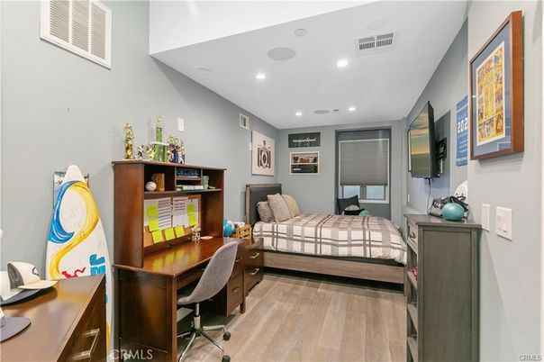 Bedroom, Home Office, Interior, Recessed Lighting, Wood Texture Flooring