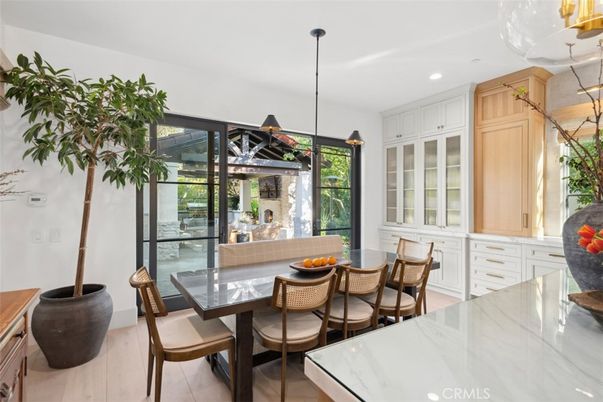 Dining room, Interior, Pendant Lights, Recessed Lighting, Wood Texture Flooring