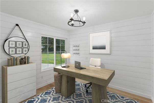 Home Office, Interior, Pendant Lights, Wood Texture Flooring