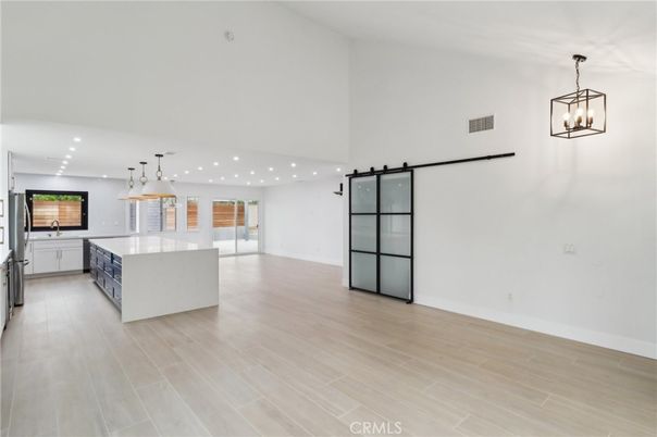 Interior, Kitchen, Pendant Lights, Recessed Lighting, Wood Texture Flooring