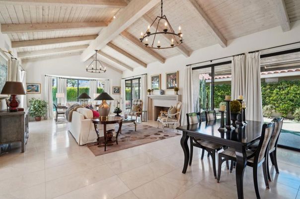 Chandelier, Dining room, Fireplace, Interior, Living room, Wooden Beams, Wooden Ceilings