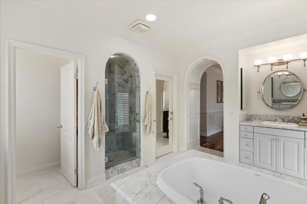 Bathroom, Glass Shower, Interior, Marble, Recessed Lighting