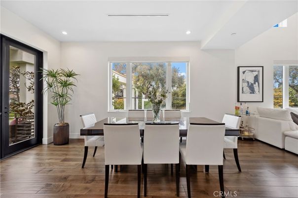 Dining room, Interior, Recessed Lighting, Wood Texture Flooring