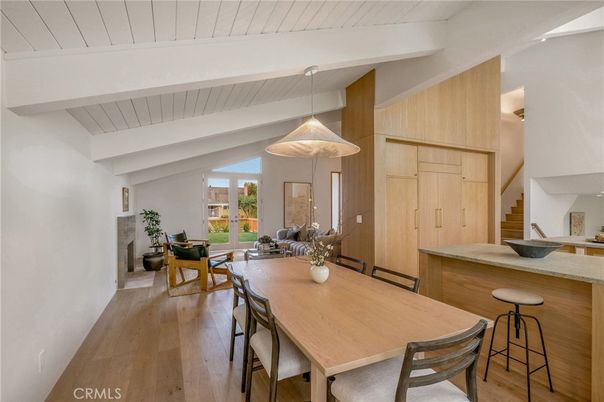 Dining room, Fireplace, Interior, Living room, Pendant Lights, Wood Texture Flooring