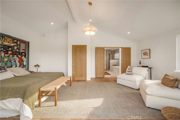 Bedroom, Interior, Pendant Lights, Recessed Lighting, Wood Texture Flooring