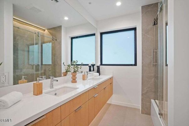 Bathroom, Dual Sink Vanities, Glass Shower, Interior, Recessed Lighting
