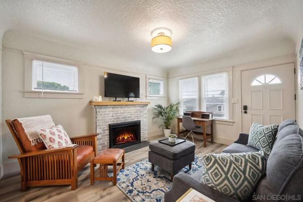 Dining room, Fireplace, Interior, Living room, Wood Texture Flooring