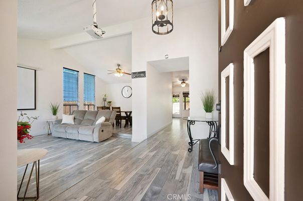 Dining room, Interior, Living room, Pendant Lights, Wood Texture Flooring