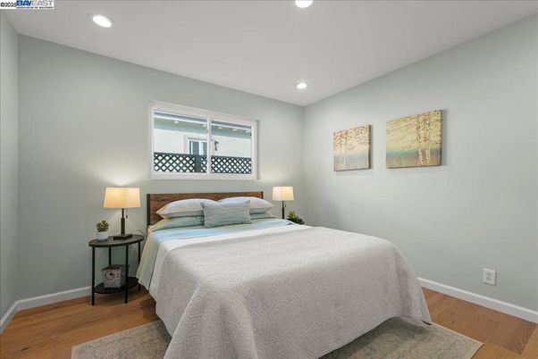 Bedroom, Interior, Recessed Lighting, Wood Texture Flooring