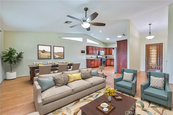 Dining room, Interior, Kitchen, Living room, Pendant Lights, Recessed Lighting, Wood Texture Flooring