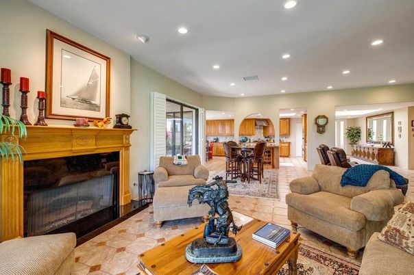 Dining room, Fireplace, Interior, Kitchen, Living room, Recessed Lighting