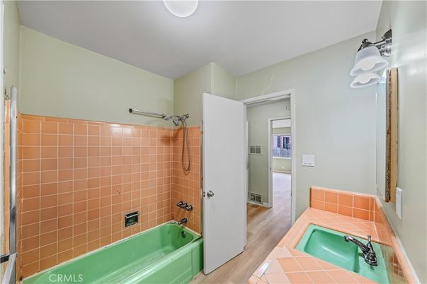 Bathroom, Interior, Tile Countertops, Wood Texture Flooring