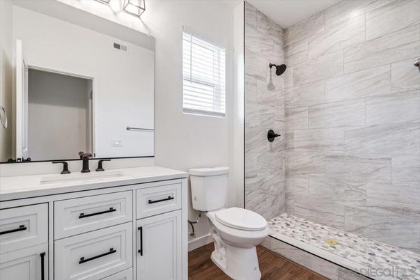 Bathroom, Interior, Marble Walls, Wood Texture Flooring