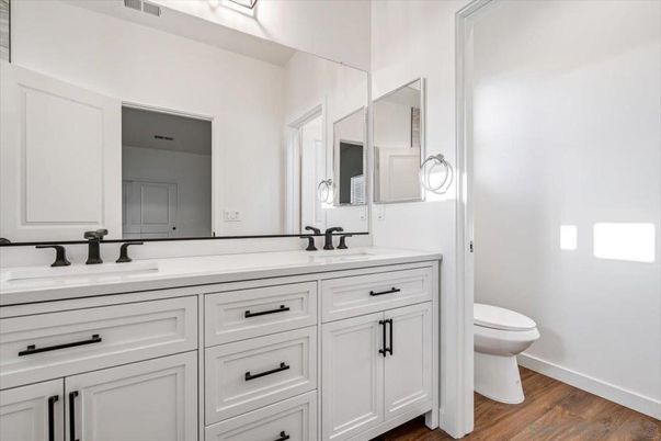 Bathroom, Dual Sink Vanities, Interior, Wood Texture Flooring