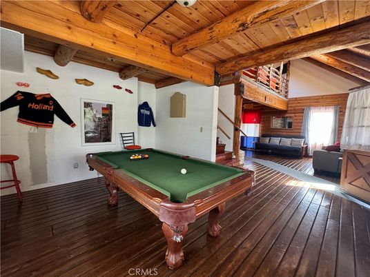 Billiard Table, Game Room, Interior, Wooden Beams, Wooden Ceilings, Wood Texture Flooring