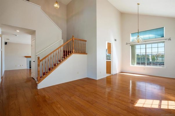 Empty room, Interior, Pendant Lights, Recessed Lighting, Wood Texture Flooring