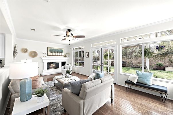 Fireplace, Interior, Living room, Sun Room, Wood Texture Flooring