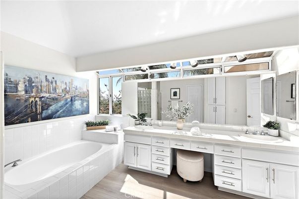 Bathroom, Dual Sink Vanities, Interior, Wood Texture Flooring