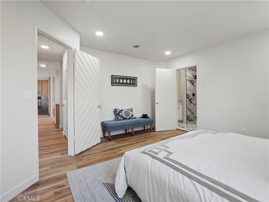 Bedroom, Interior, Recessed Lighting, Wood Texture Flooring