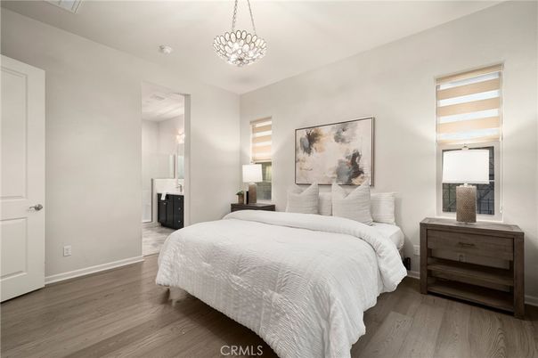 Bedroom, Interior, Pendant Lights, Wood Texture Flooring