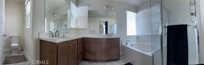 Bathroom, Dual Sink Vanities, Glass Shower, Interior, Wood Texture Flooring
