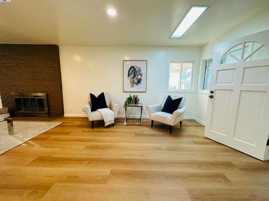 Fireplace, Interior, Recessed Lighting, Wood Texture Flooring