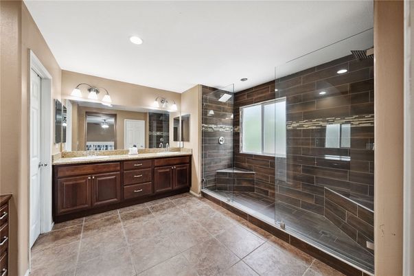 Bathroom, Dual Sink Vanities, Glass Shower, Interior, Recessed Lighting