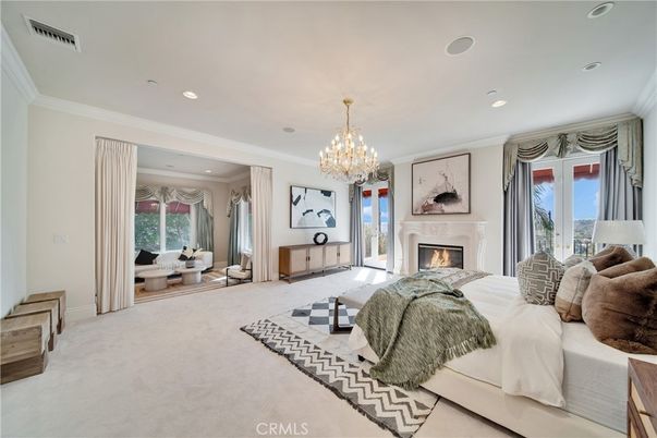 Bedroom, Chandelier, Fireplace, Interior, Recessed Lighting
