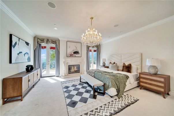 Bedroom, Chandelier, Fireplace, Interior, Recessed Lighting