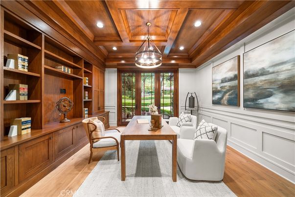 Home Office, Interior, Recessed Lighting, Wooden Beams, Wooden Ceilings, Wood Texture Flooring