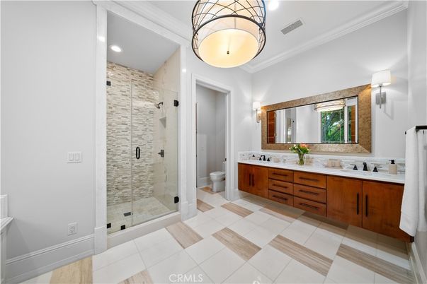 Bathroom, Dual Sink Vanities, Glass Shower, Interior, Recessed Lighting