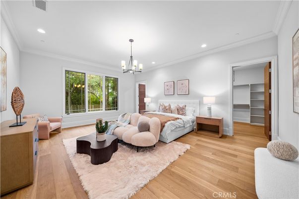 Bedroom, Interior, Pendant Lights, Recessed Lighting, Wood Texture Flooring