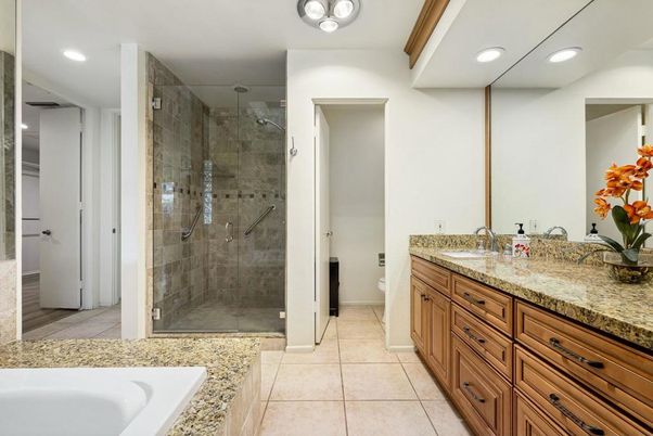 Bathroom, Dual Sink Vanities, Glass Shower, Interior, Recessed Lighting