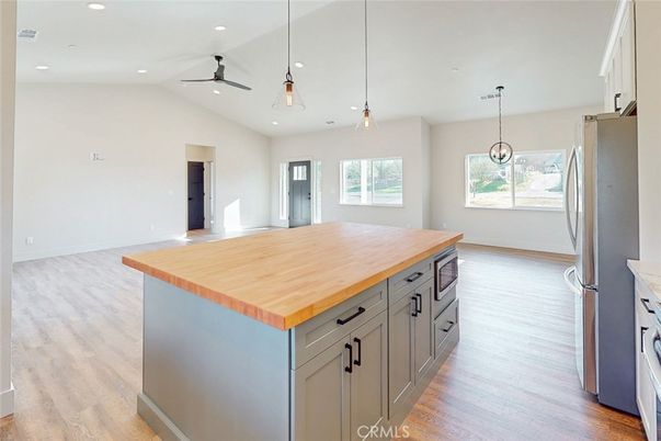 Interior, Kitchen, Pendant Lights, Recessed Lighting, Wood Texture Flooring