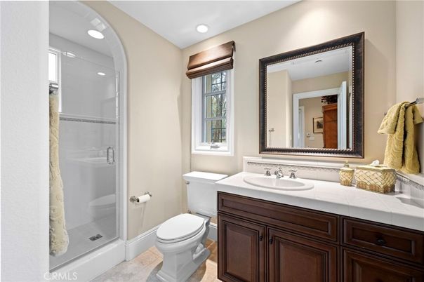 Bathroom, Glass Shower, Interior, Recessed Lighting, Tile Countertops