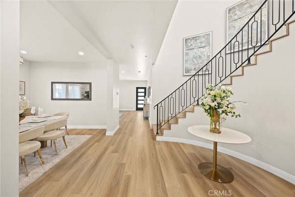 Dining room, Interior, Recessed Lighting, Wood Texture Flooring