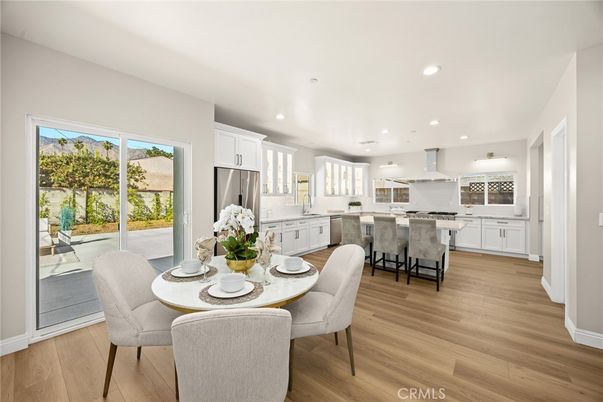 Dining room, Interior, Kitchen, Recessed Lighting, Stainless Steel Appliances, Wood Texture Flooring