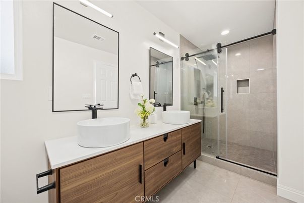 Bathroom, Dual Sink Vanities, Glass Shower, Interior, Recessed Lighting