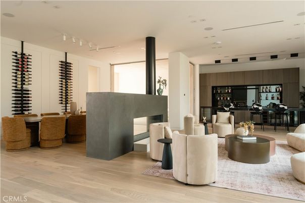 Interior, Living room, Recessed Lighting, Wine Storage, Wood Texture Flooring