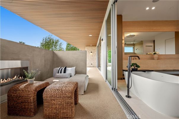 Fireplace, Interior, Recessed Lighting, Wooden Ceilings