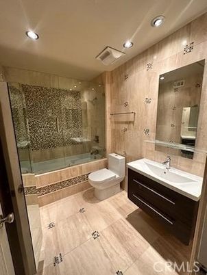 Bathroom, Glass Shower, Interior, Recessed Lighting, Wood Texture Flooring