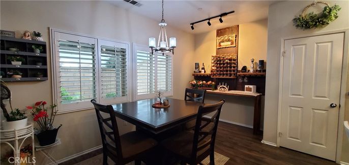 Dining room, Interior, Pendant Lights, Wood Texture Flooring