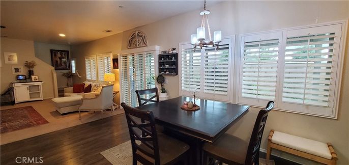 Dining room, Interior, Living room, Pendant Lights, Recessed Lighting, Wood Texture Flooring