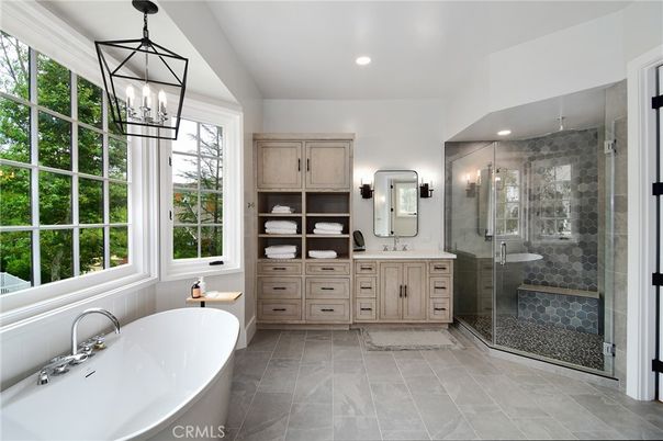 Bathroom, Dual Sink Vanities, Free Standing Baths, Glass Shower, Interior, Pendant Lights, Recessed Lighting