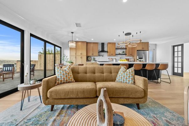 Interior, Kitchen, Living room, Pendant Lights, Recessed Lighting, Stainless Steel Appliances, Wood Texture Flooring