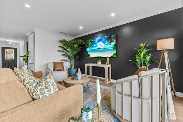 Interior, Living room, Recessed Lighting, Wood Texture Flooring