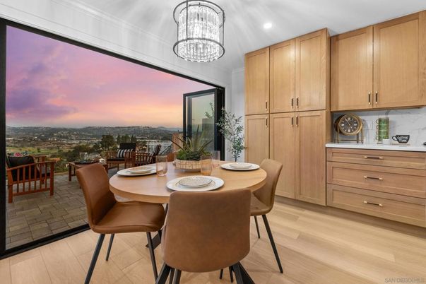 Dining room, Interior, Pendant Lights, Recessed Lighting, Wood Texture Flooring