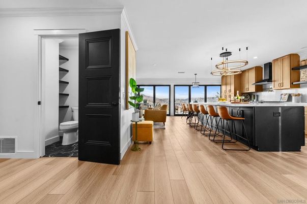 Interior, Kitchen, Pendant Lights, Recessed Lighting, Wood Texture Flooring