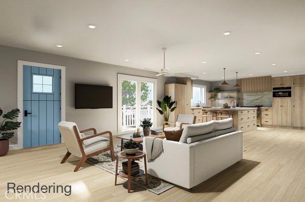 Interior, Kitchen, Living room, Pendant Lights, Recessed Lighting, Stainless Steel Appliances, Wood Texture Flooring